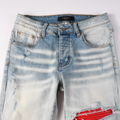 Amr Red Patch Ripped Jeans